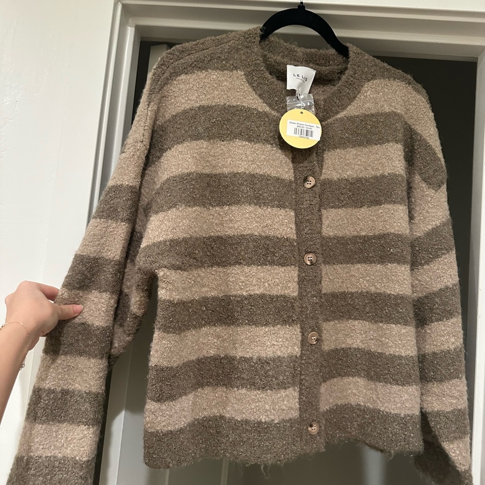 Taupe and Cream Striped Cardigan